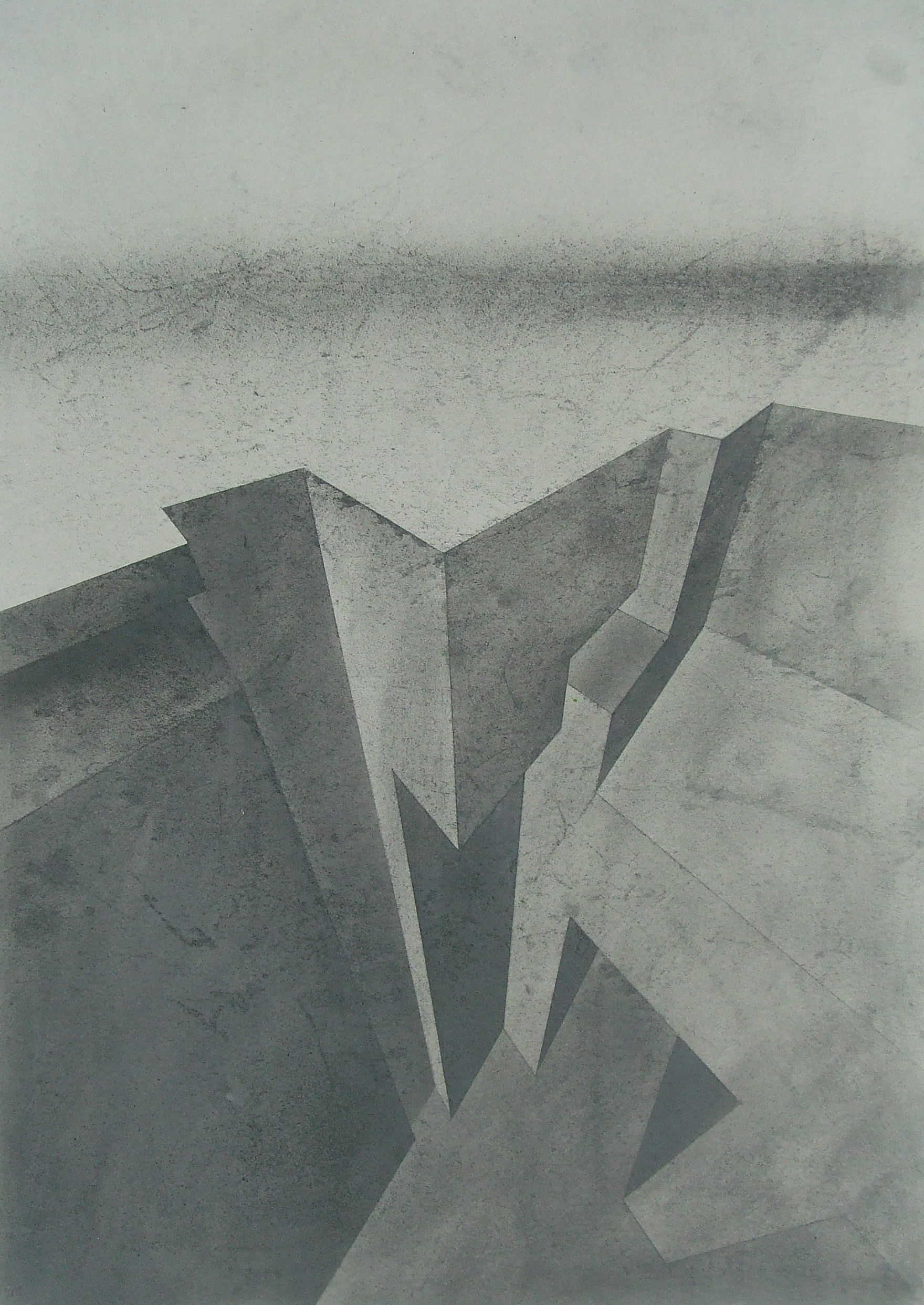 Podzemní systém II, 2009, uhel na papíře, 98x68cm