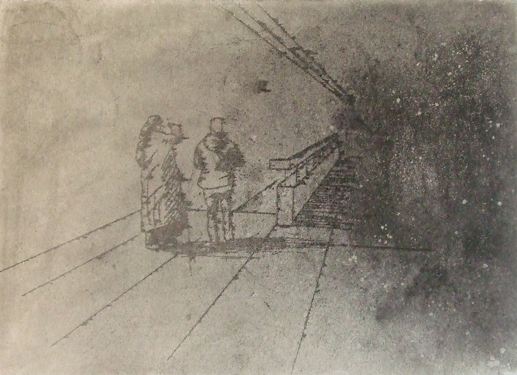 Na nástupišti metra, 2010, uhel na papíře, 42×60,5cm