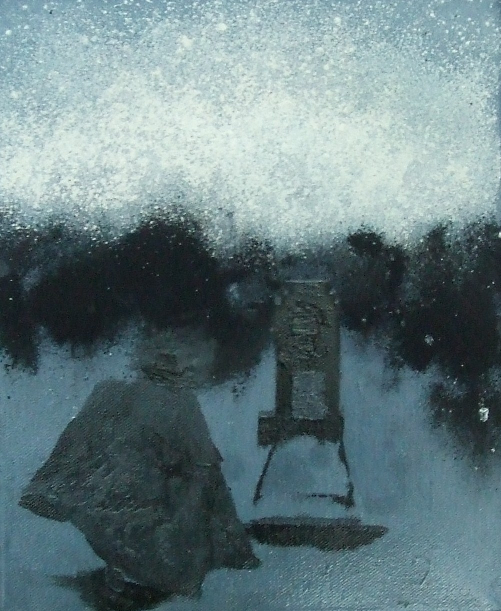 Na útěku, 2011, olej a pigmenty na plátně, 30x20cm