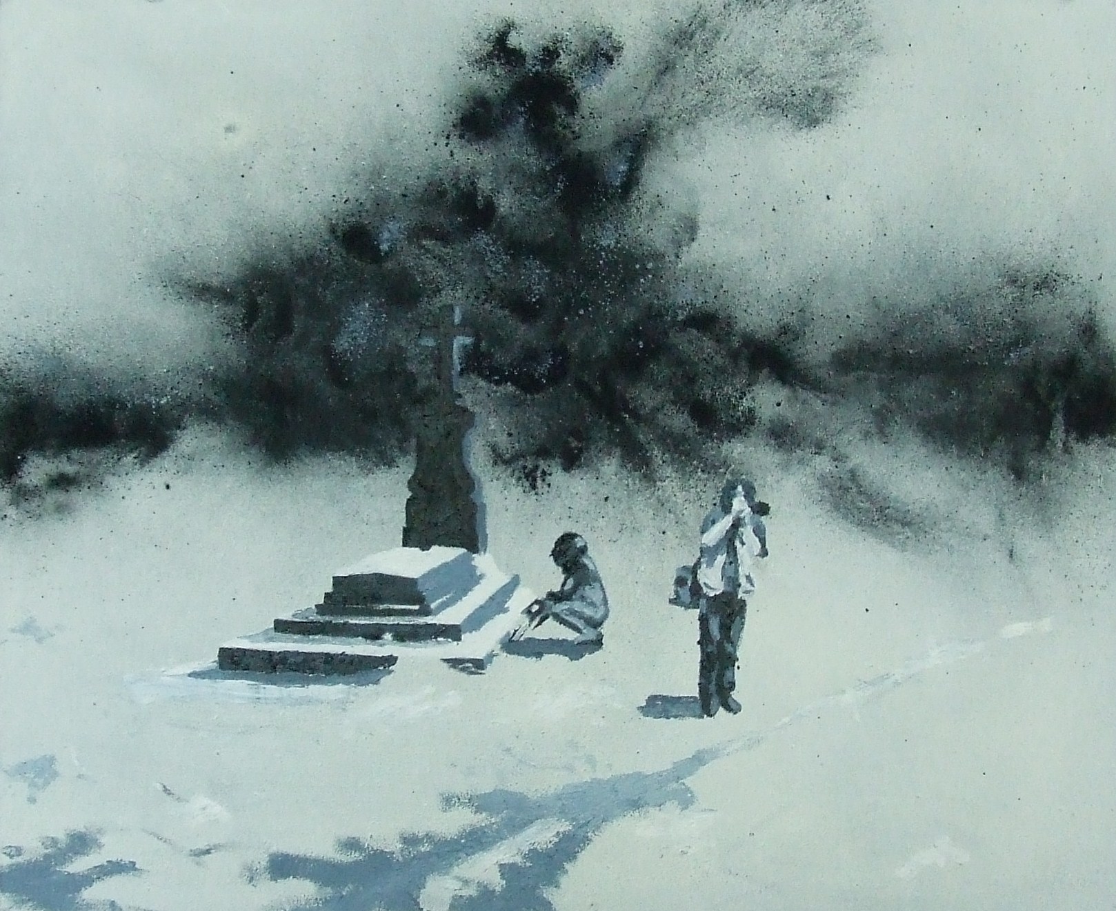 Pískování hrobu, 2011, olej a pigmenty na plátně, 65x80cm