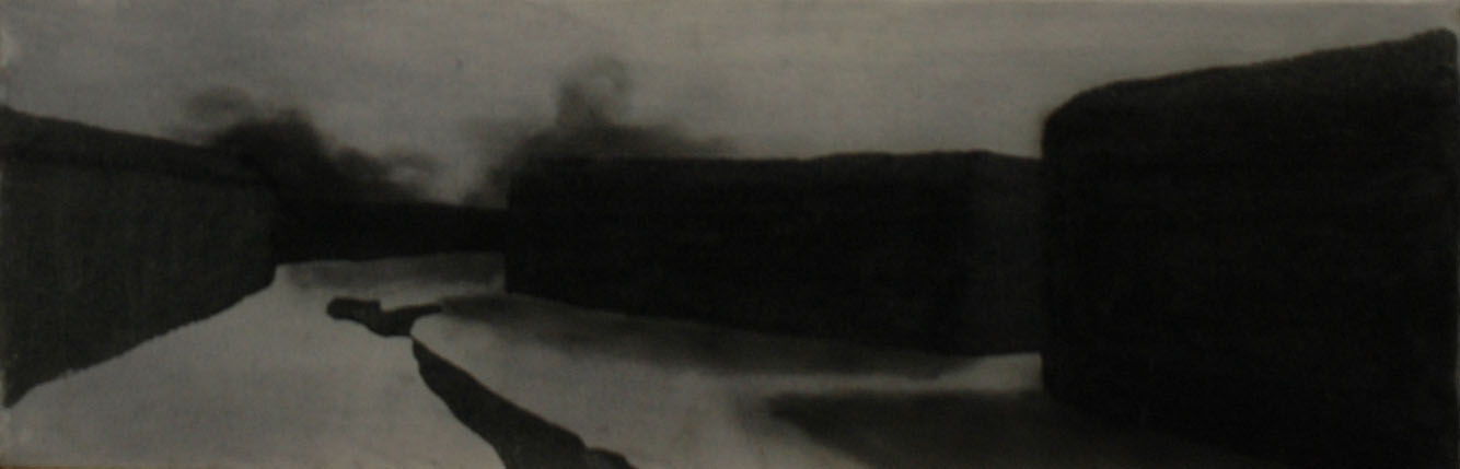 Terezín-velká pevnost, 2013, uhel, pigmenty a akryl na plátně, 60x20cm