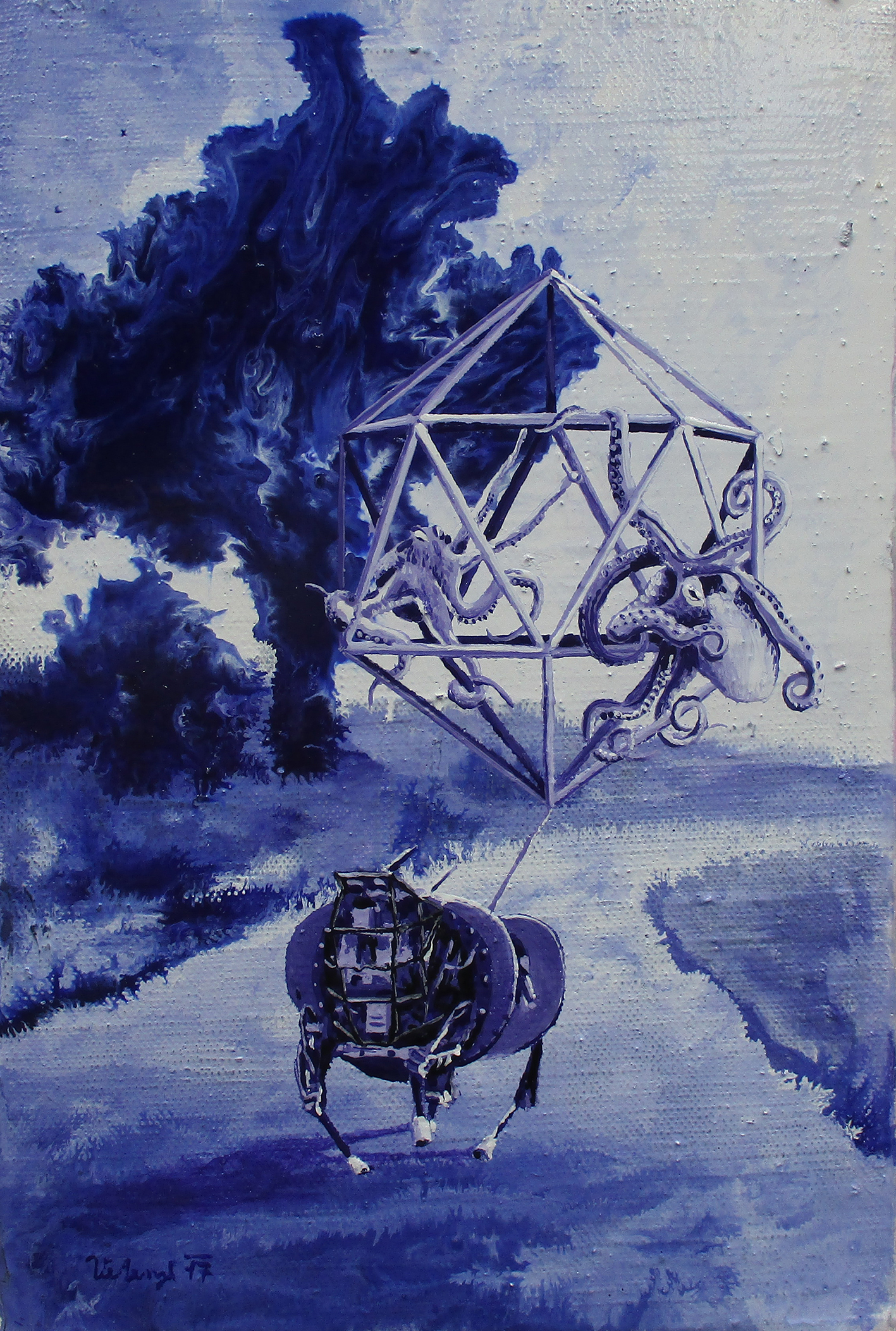 LS3 + icosahedron = …, 2017, olej na plátně, 30x20cm