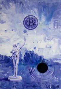 (Čeština) Bitcoin vs. gravitace , 2018, olej na plátně, 120x80cm
